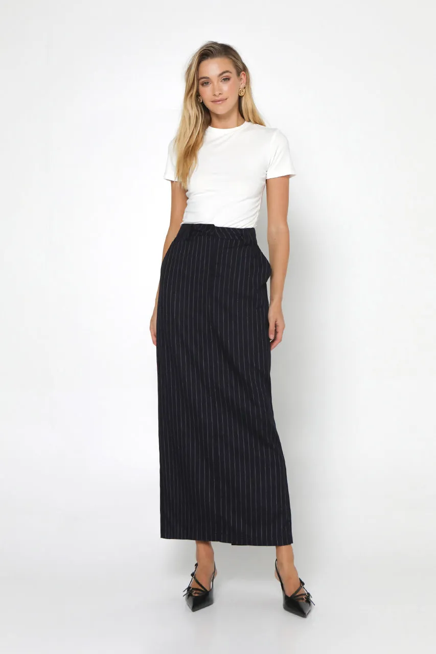 Lloyd Maxi Skirt | Navy Pinstripe