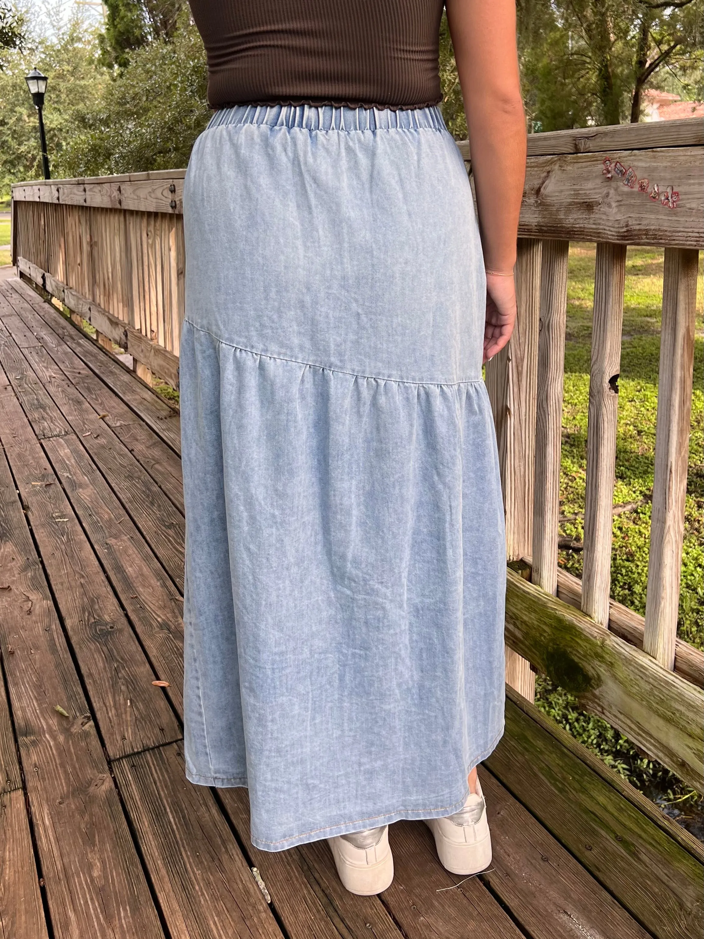 LOLA MAXI SKIRT IN DENIM