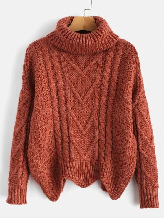 Loose Chunky Knit Turtleneck Sweater