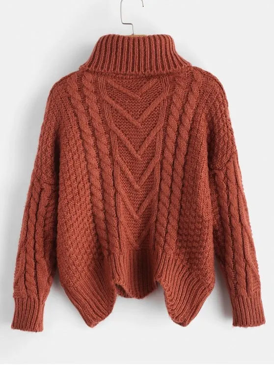 Loose Chunky Knit Turtleneck Sweater