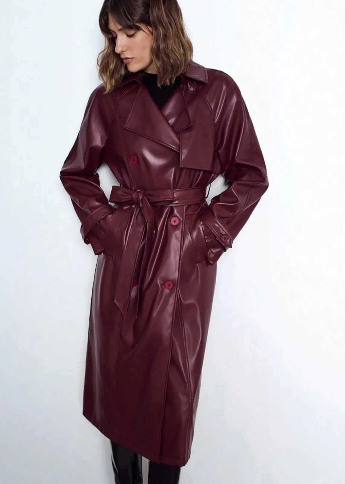 Loose Eco-Leather Trench Coat