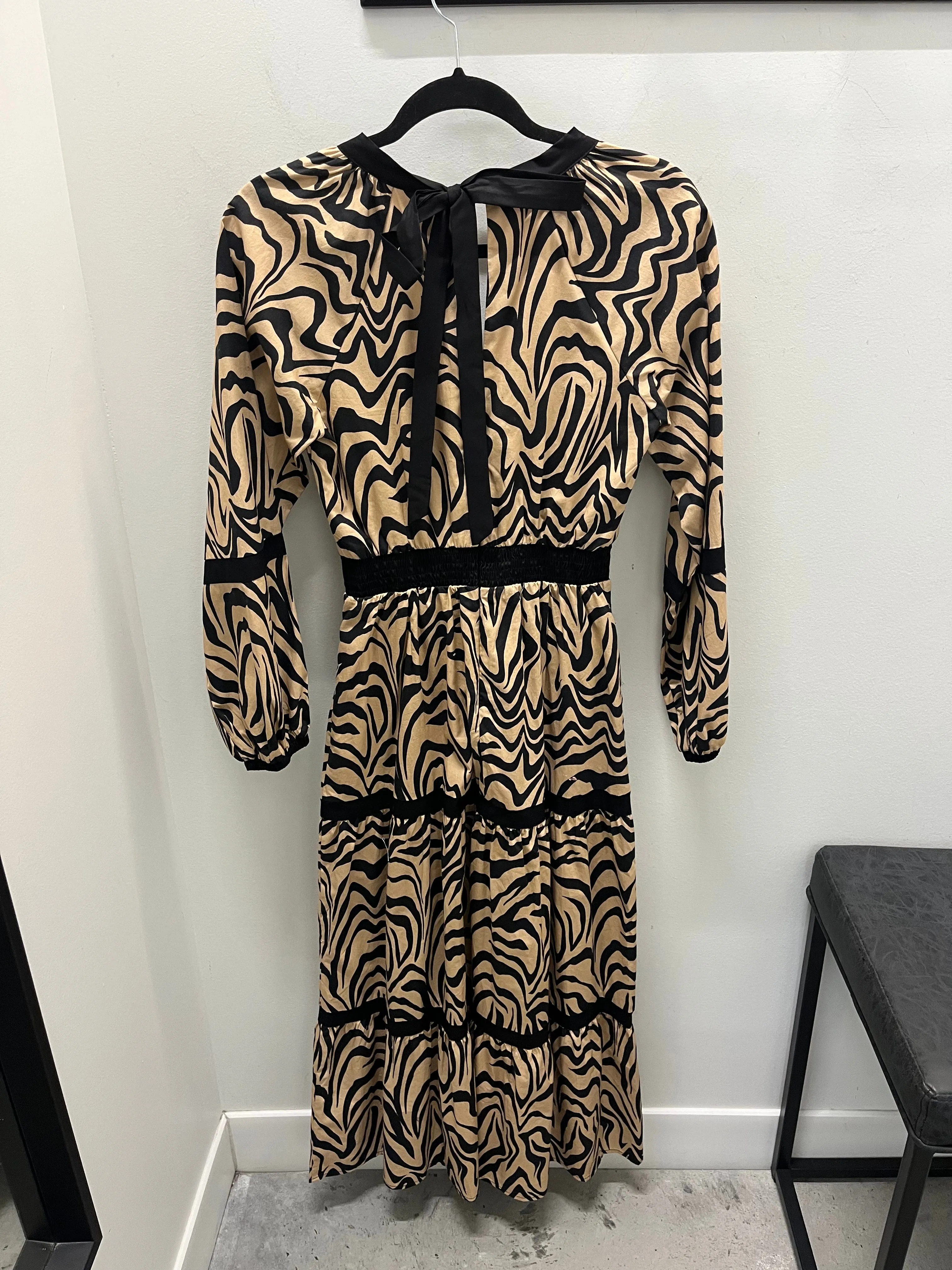 Lost   Wander Black Tan Animal Print Maxi Dress