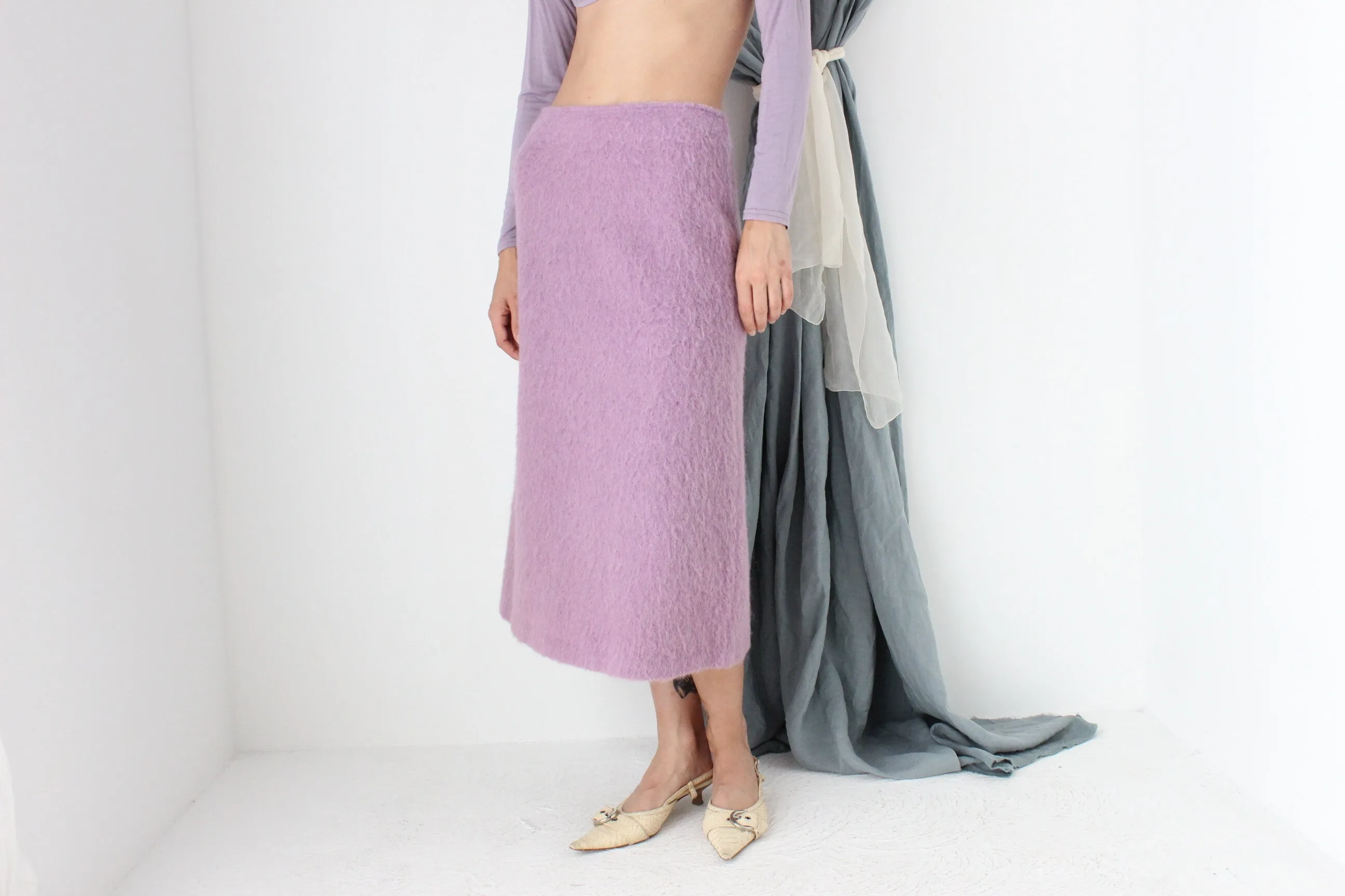 MADE IN ITALY 90s Mohair, Alpaca & Wool Knit Midi Skirt