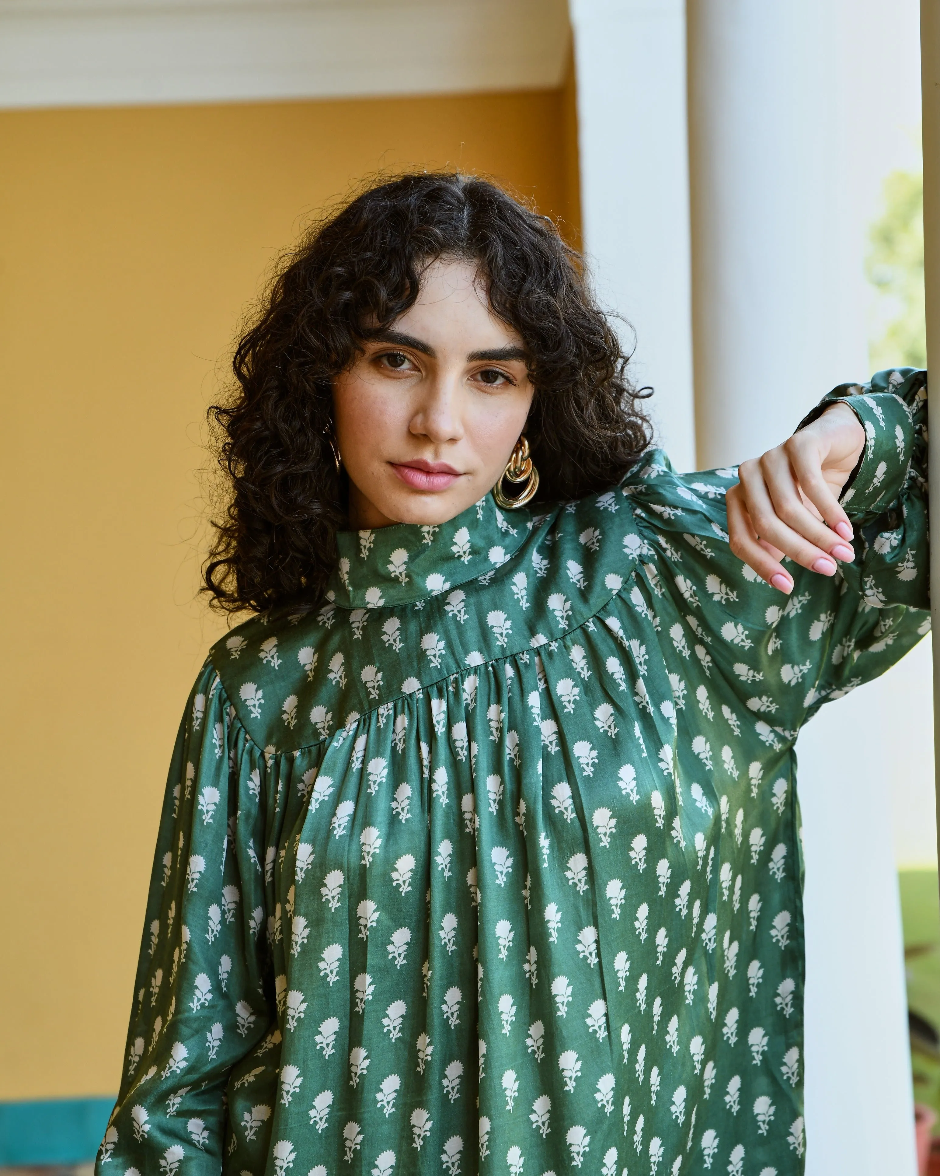 MAGNOLIA GREEN PRINTED TURTLENECK DRESS