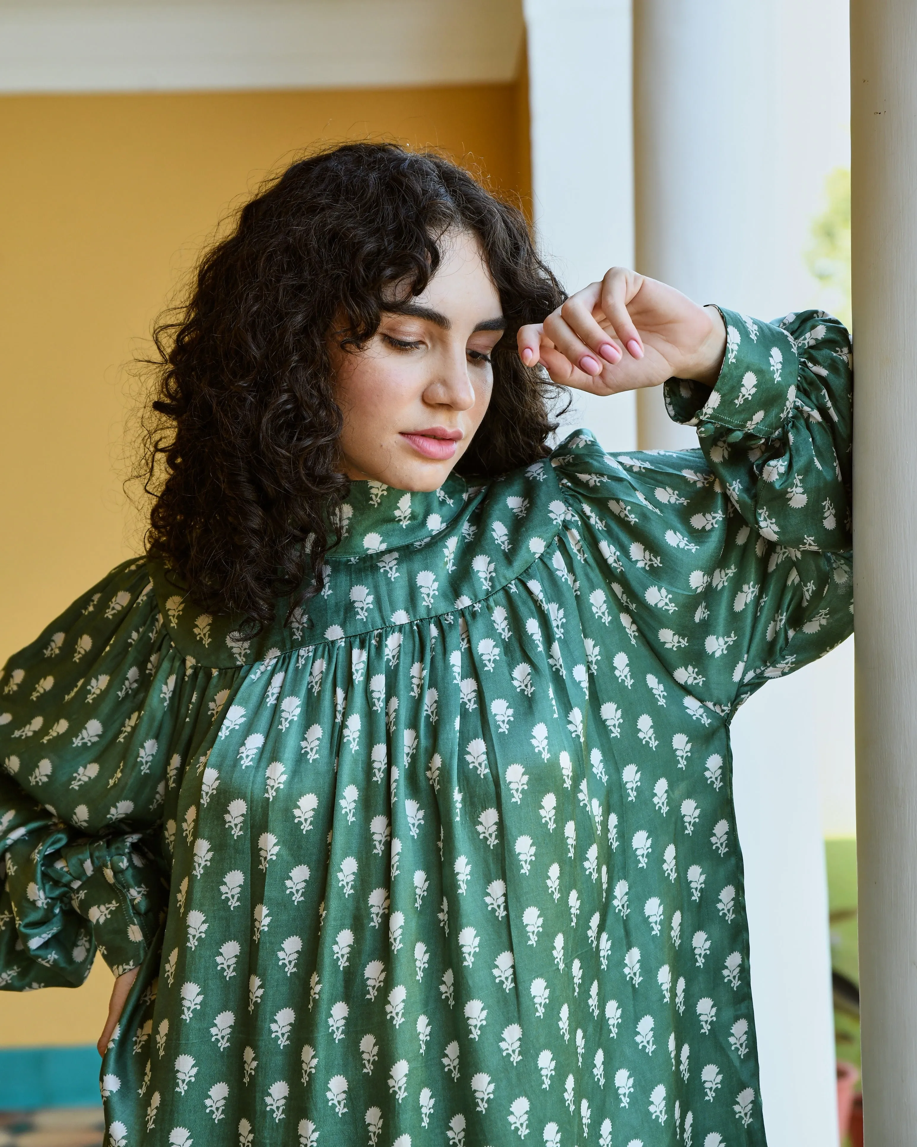 MAGNOLIA GREEN PRINTED TURTLENECK DRESS