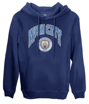 Manchester City FC Retro Wordmark Fleece Pullover Hoodie - Navy