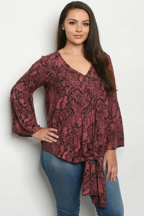 Mauve Pink Snakeskin Print Plus Size Tunic Top