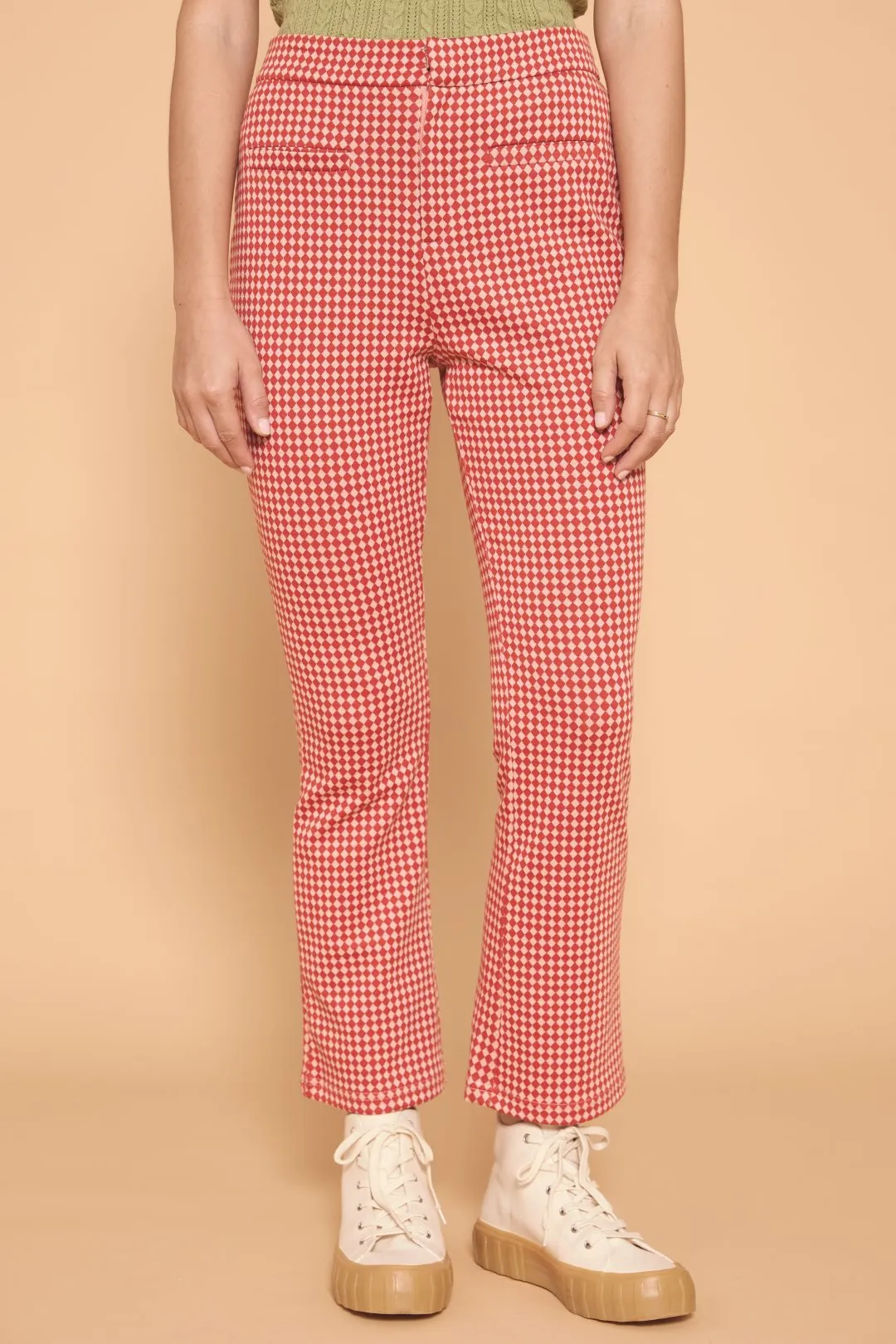 Md'M Red Check Knitted Harlequin Trousers