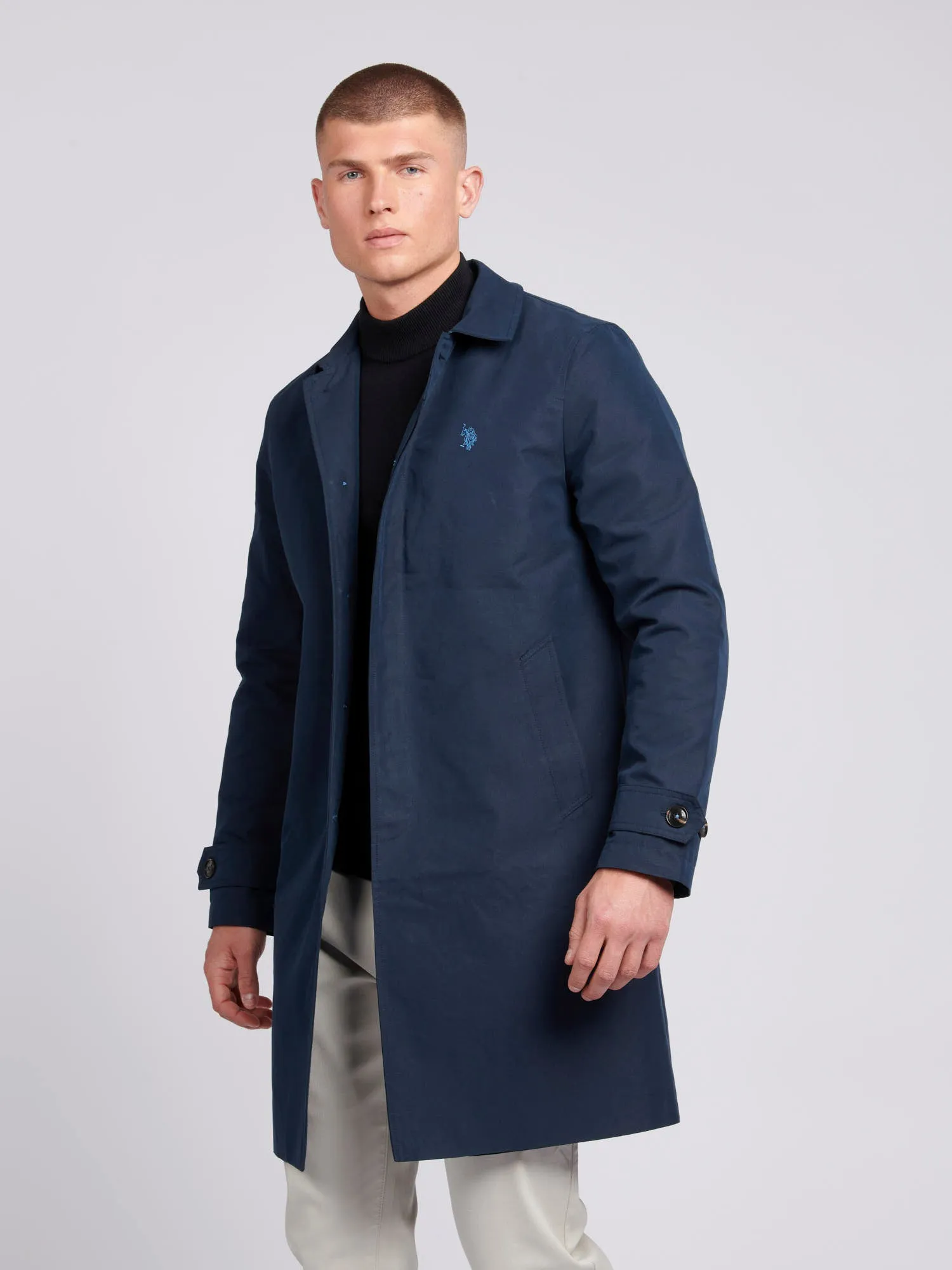 Mens Flat Front Trench Coat in Dark Sapphire Navy