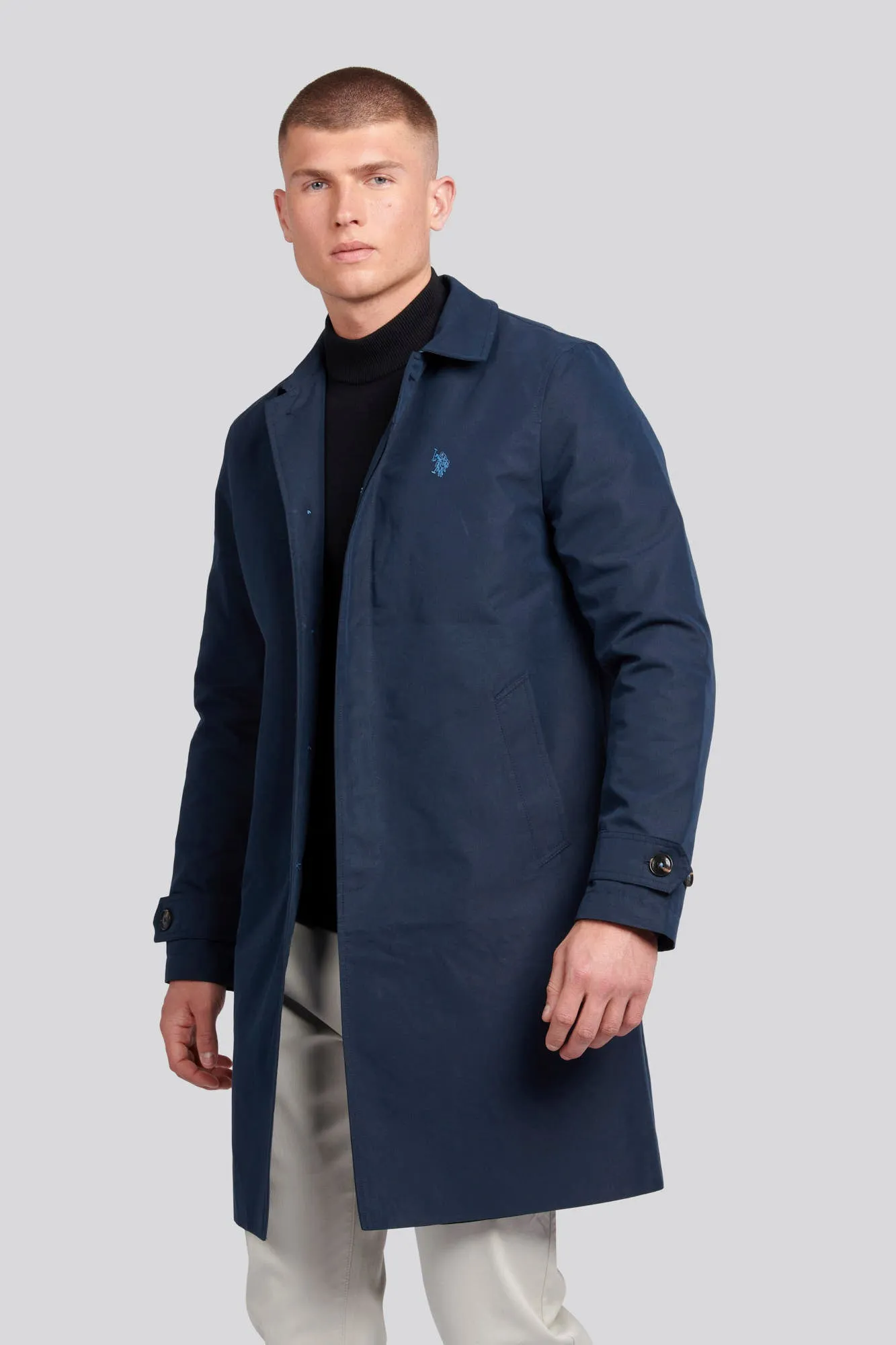 Mens Flat Front Trench Coat in Dark Sapphire Navy