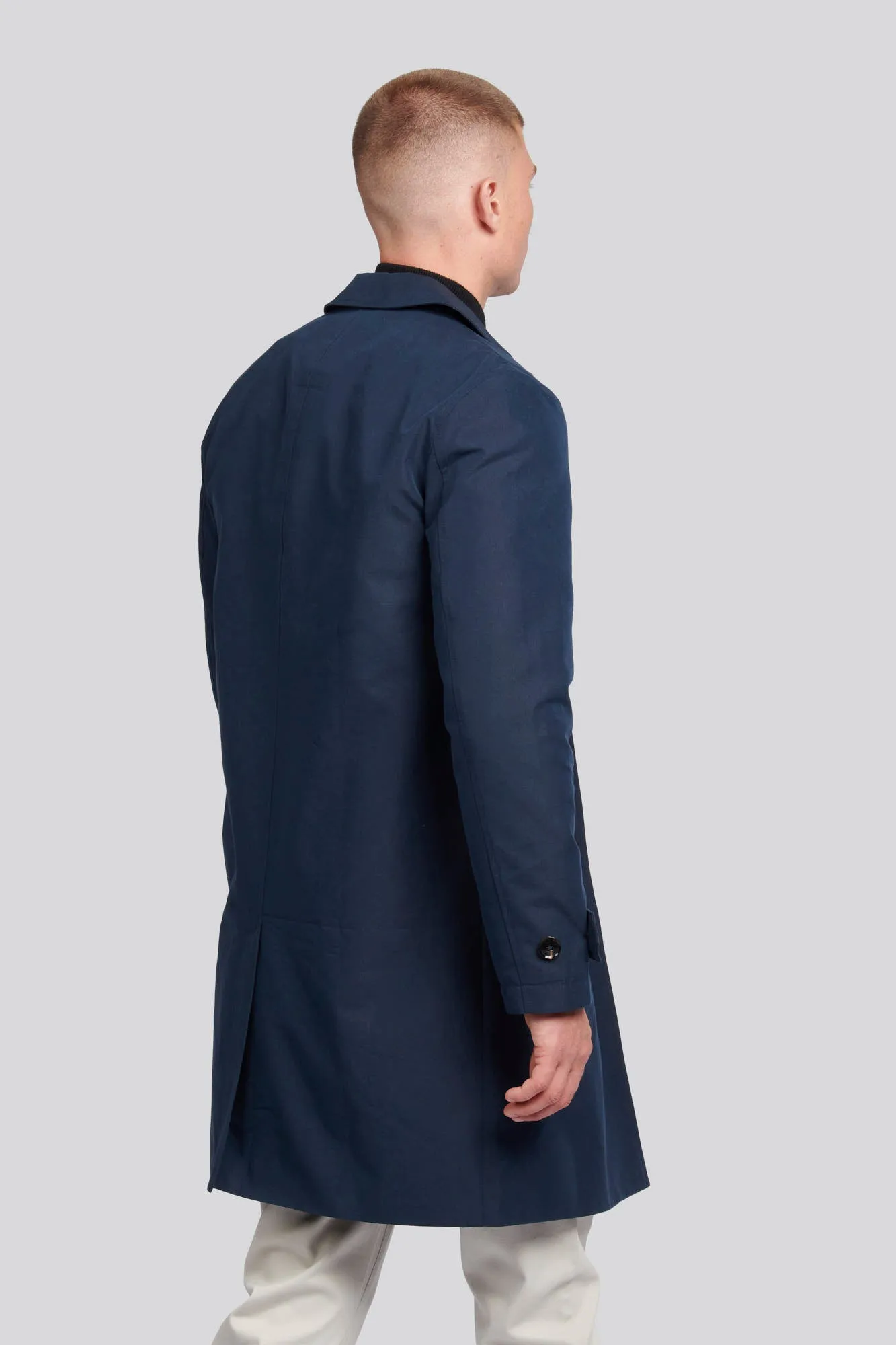 Mens Flat Front Trench Coat in Dark Sapphire Navy