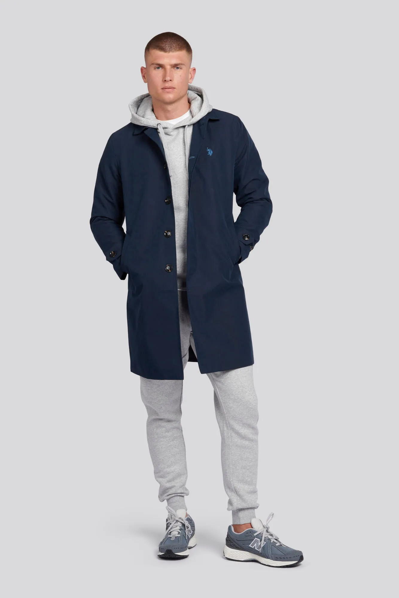 Mens Flat Front Trench Coat in Dark Sapphire Navy