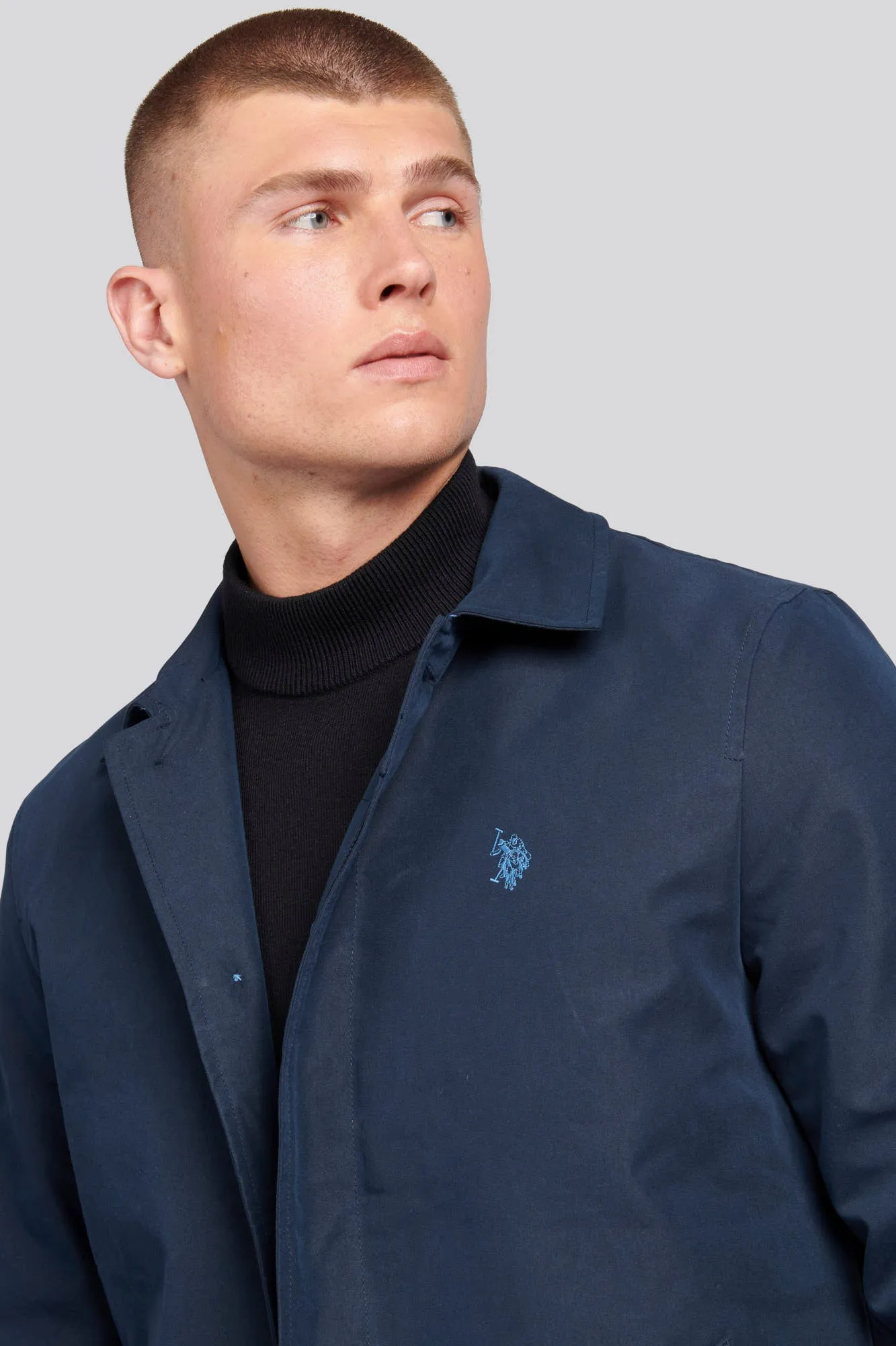 Mens Flat Front Trench Coat in Dark Sapphire Navy