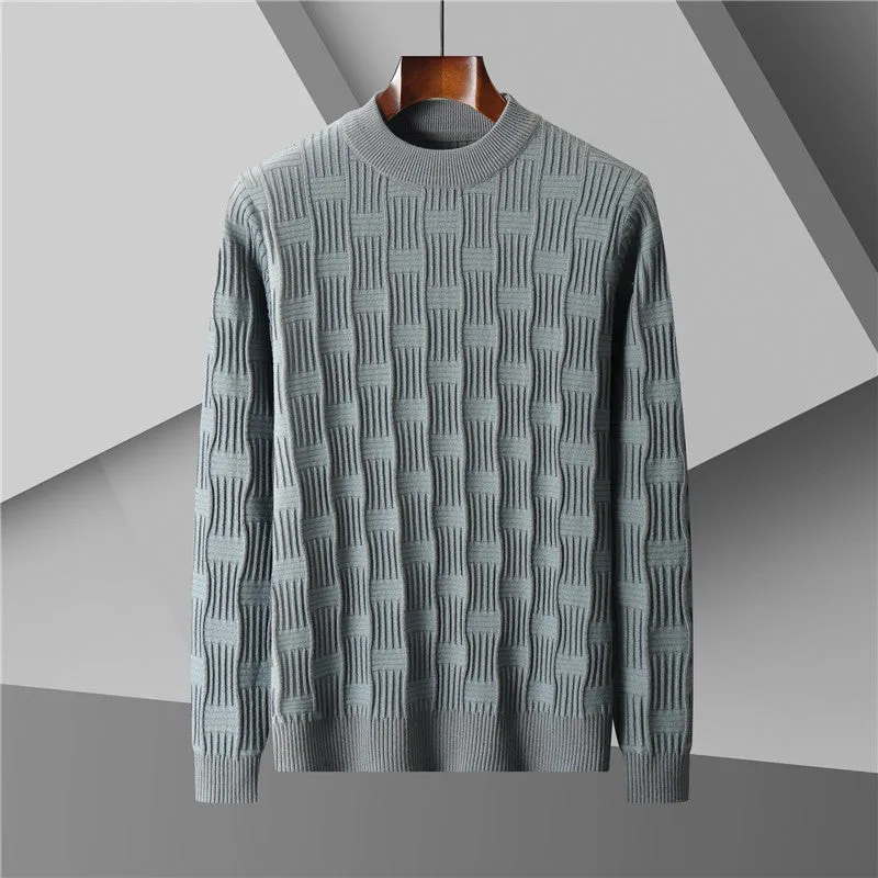 Men's Plus Size Half Turtleneck Jacquard Knitted Sweater