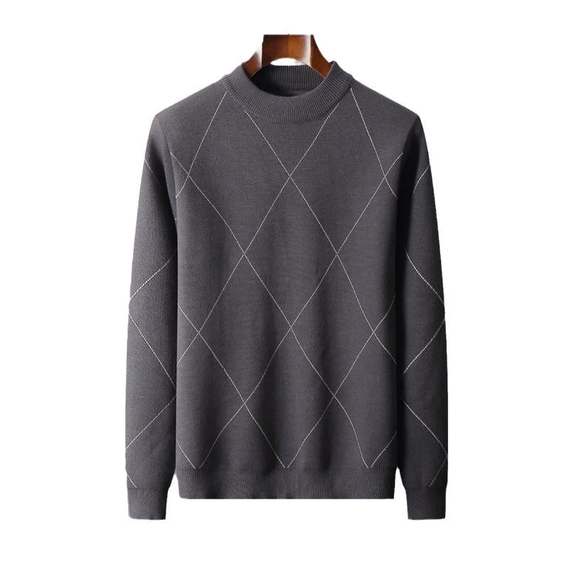 Men's Plus Size Half Turtleneck Jacquard Knitted Sweater