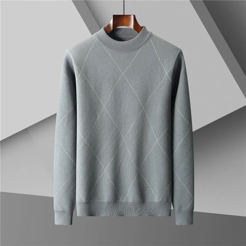 Men's Plus Size Half Turtleneck Jacquard Knitted Sweater