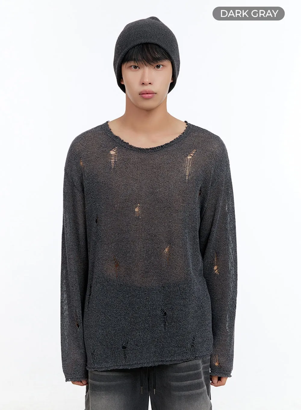 Men's Sheer Distressed Knit Top IS412