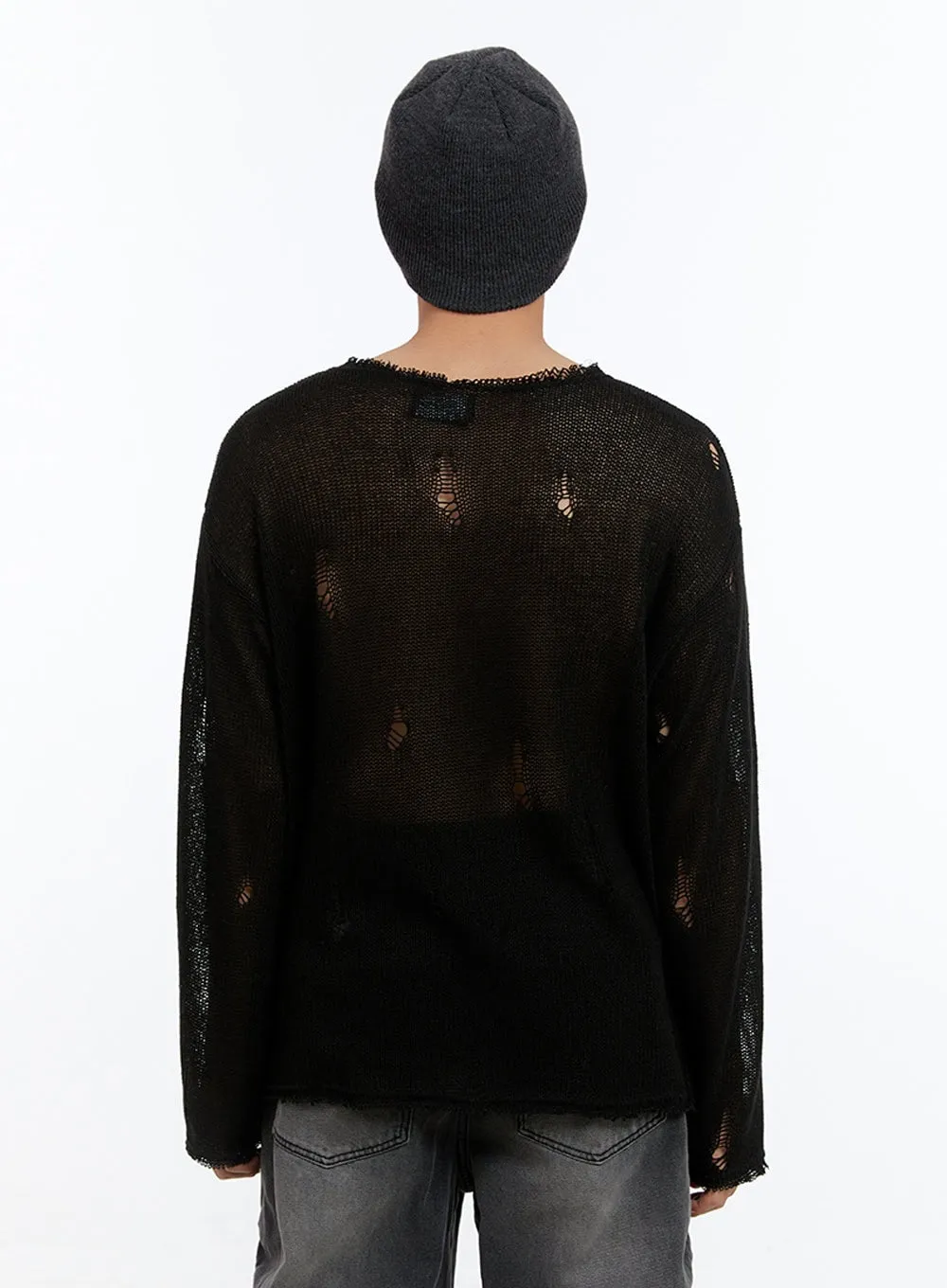 Men's Sheer Distressed Knit Top IS412