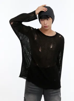 Men's Sheer Distressed Knit Top IS412