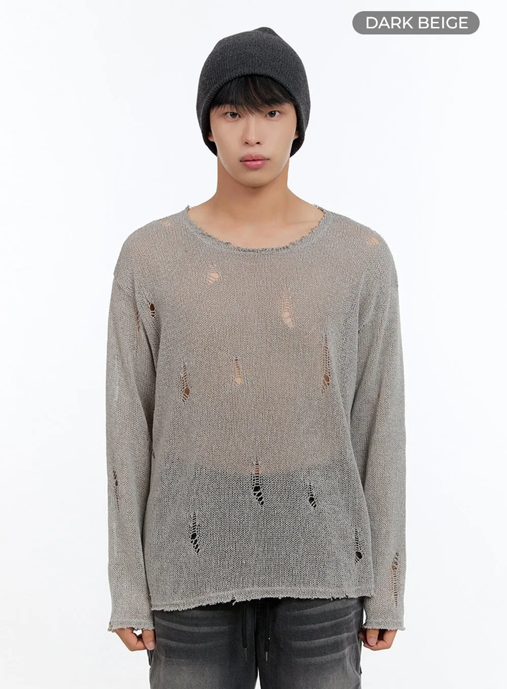 Men's Sheer Distressed Knit Top IS412