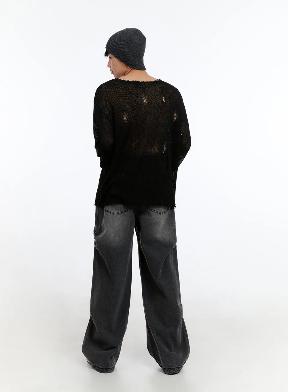 Men's Sheer Distressed Knit Top IS412