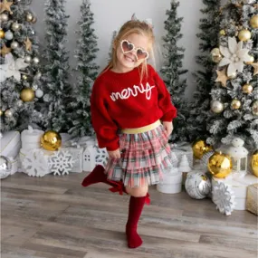 Merry Christmas Yarn Knit Sweater- Red