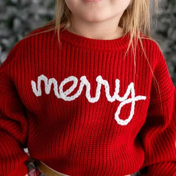 Merry Christmas Yarn Knit Sweater- Red