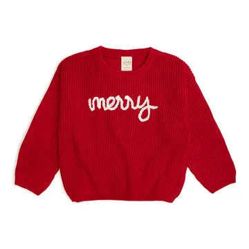 Merry Christmas Yarn Knit Sweater- Red