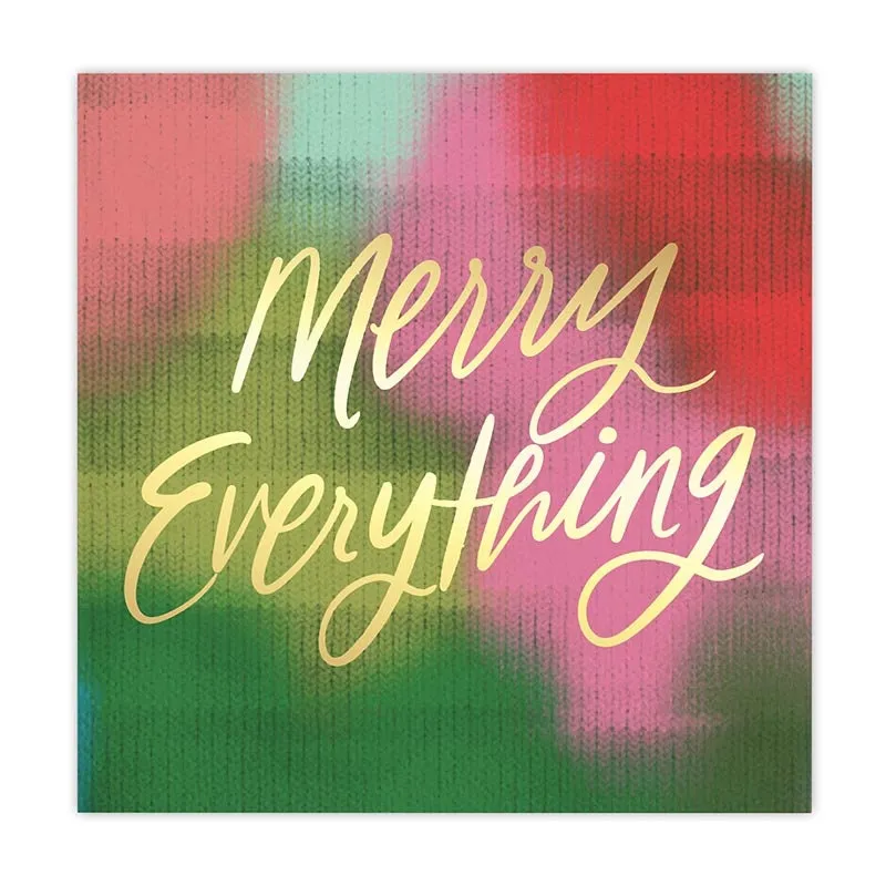 Merry Everything Cocktail Napkins with Colorful Knit Sweater Background, Set of 20 Christmas Napkins with Gold Foil Details