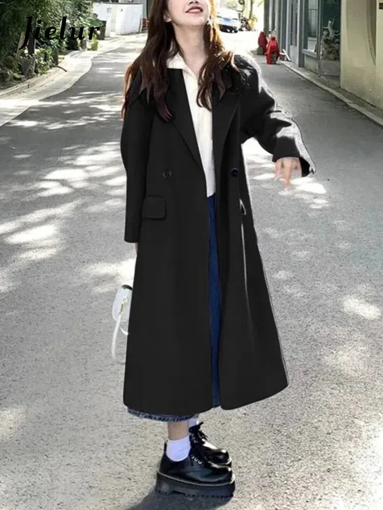 Metaversmall Purple Casual Long Woolen Coat Women Raglan Sleeve Winter Blends Coats Female Black Single Button Office Lady Outerwear