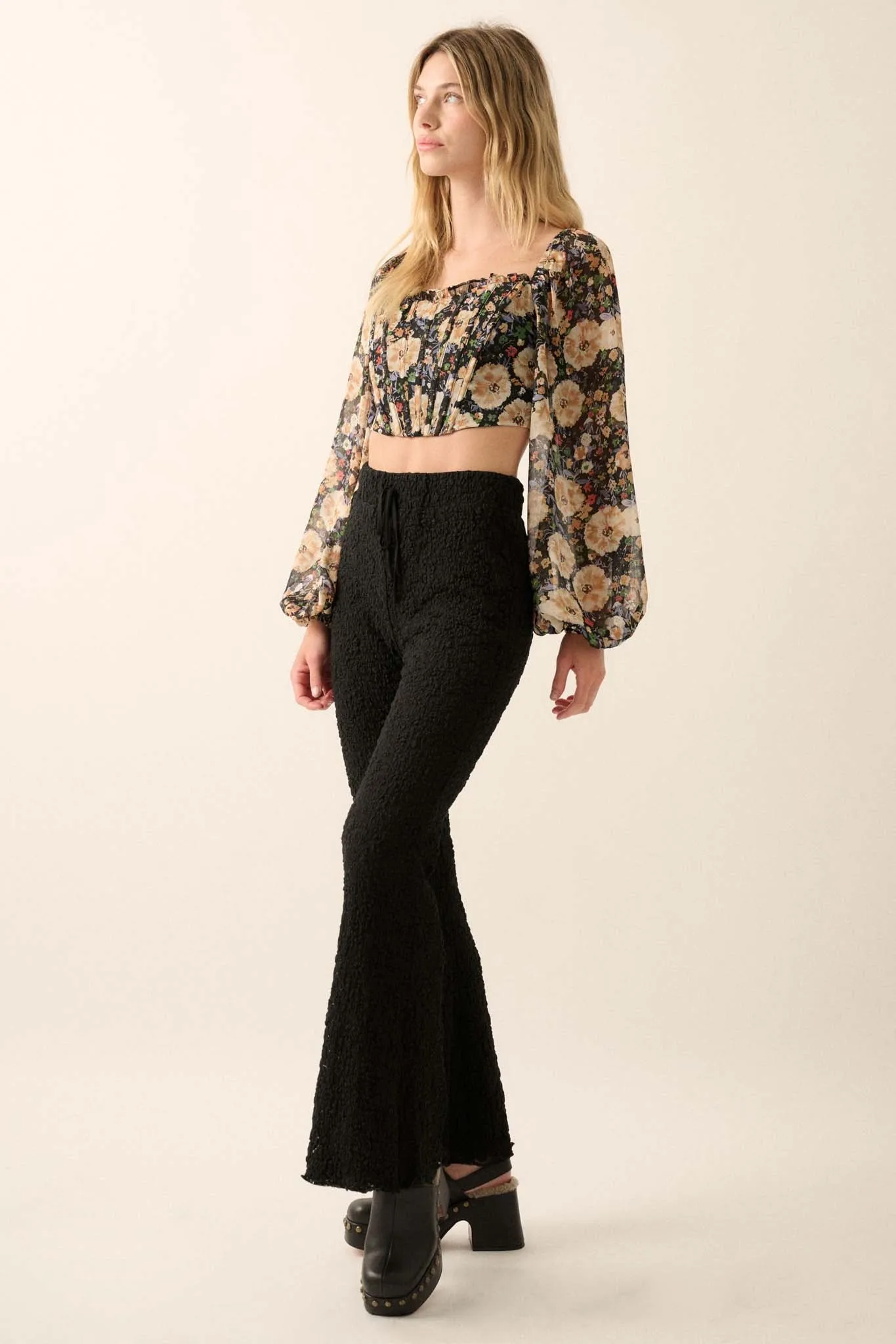 Midnight Moves Floral Lace Flare Pants