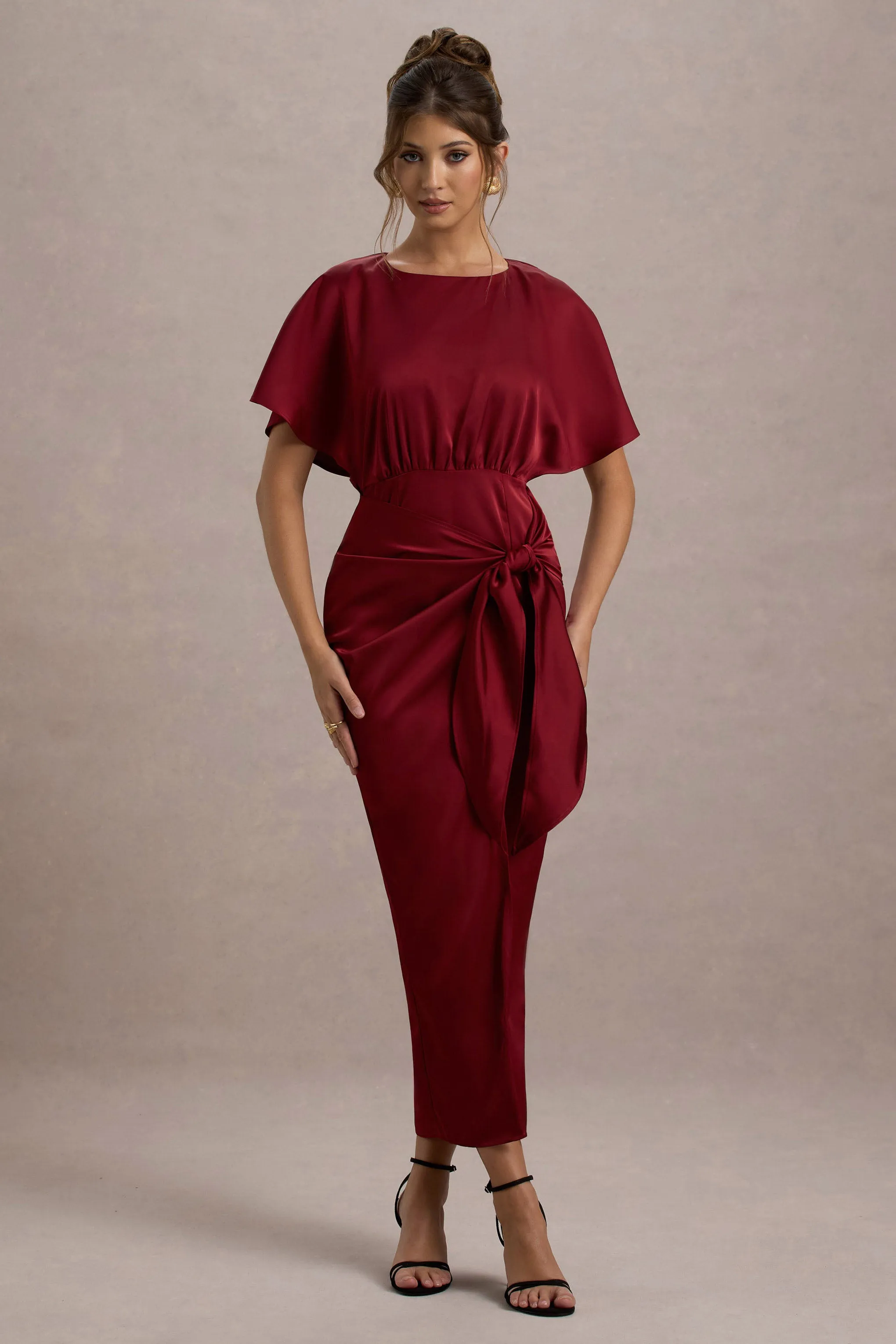 Mika | Port Satin Short-Sleeve Wrap Maxi Dress