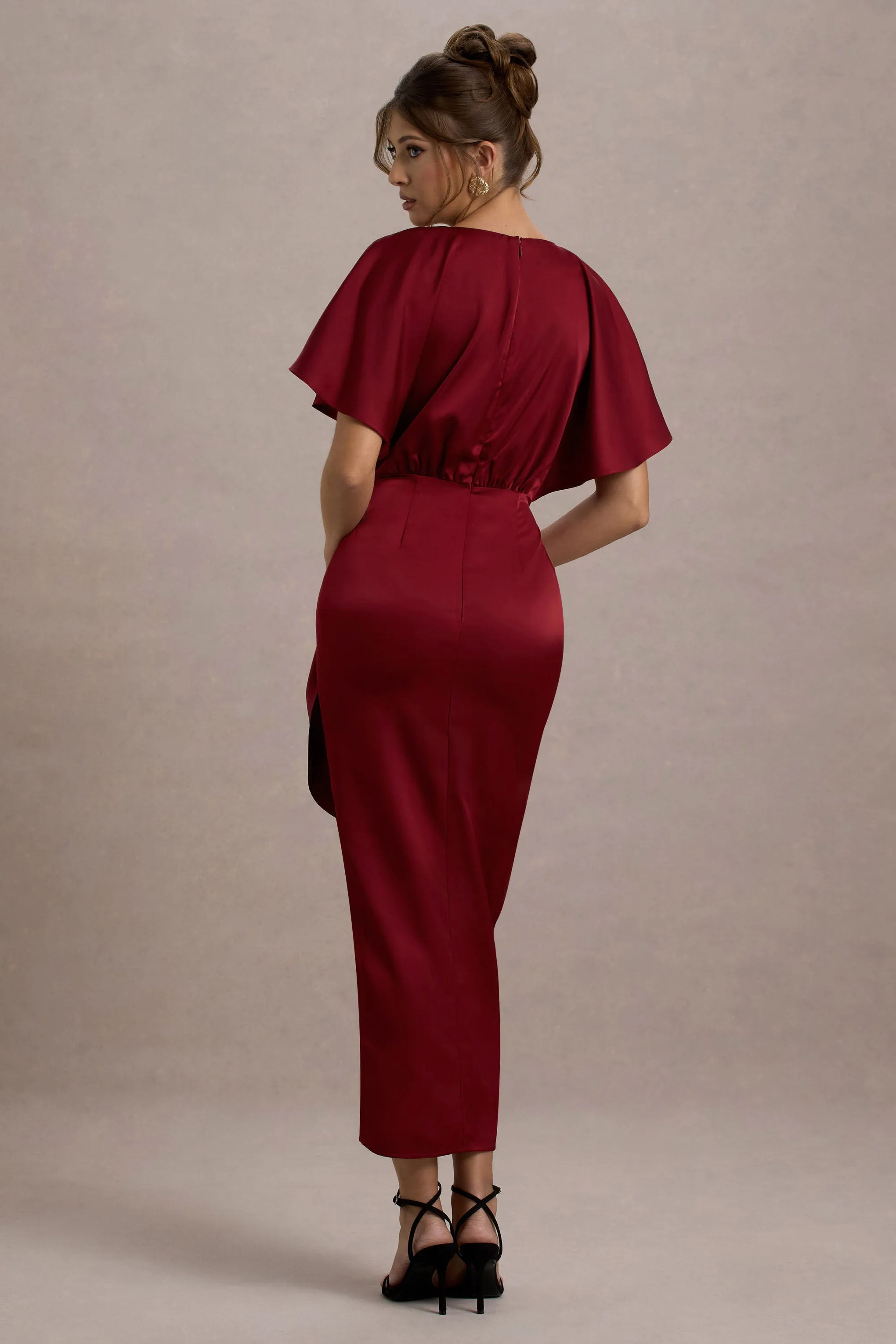 Mika | Port Satin Short-Sleeve Wrap Maxi Dress