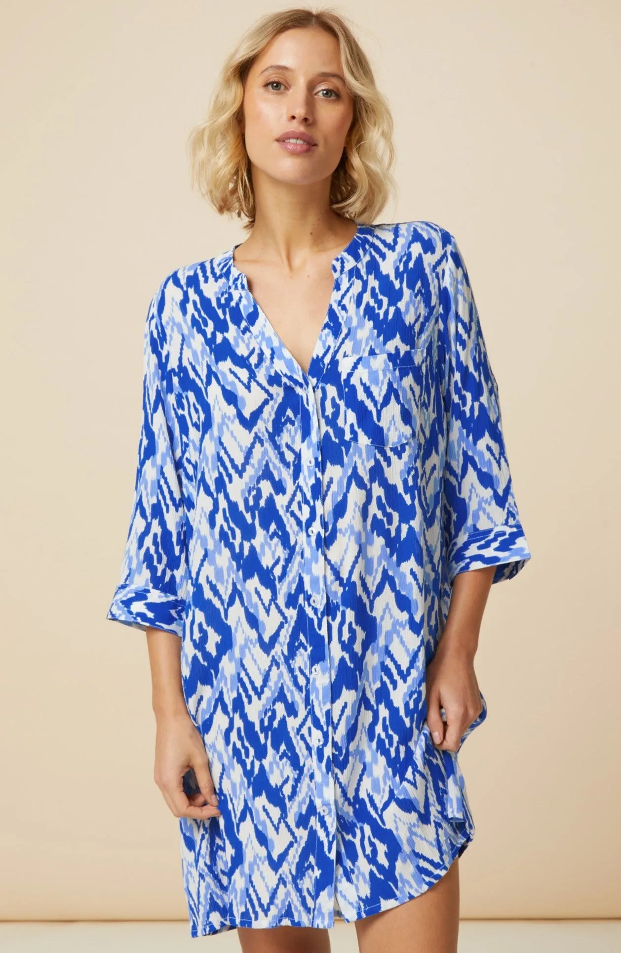 Mila Shirt Tunic | Fluid Abstract Cobalt