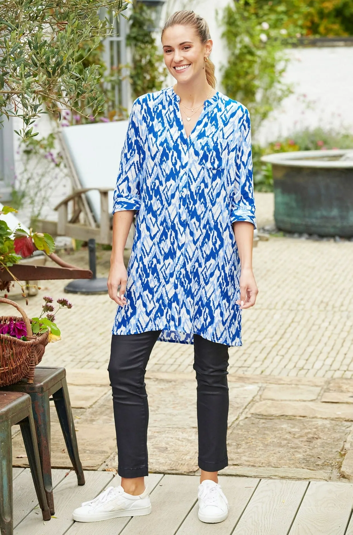 Mila Shirt Tunic | Fluid Abstract Cobalt