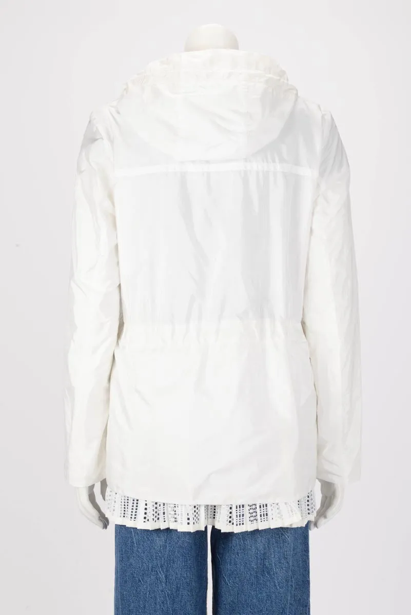 Moncler White Baaba Lace Trim Parka Jacket XL