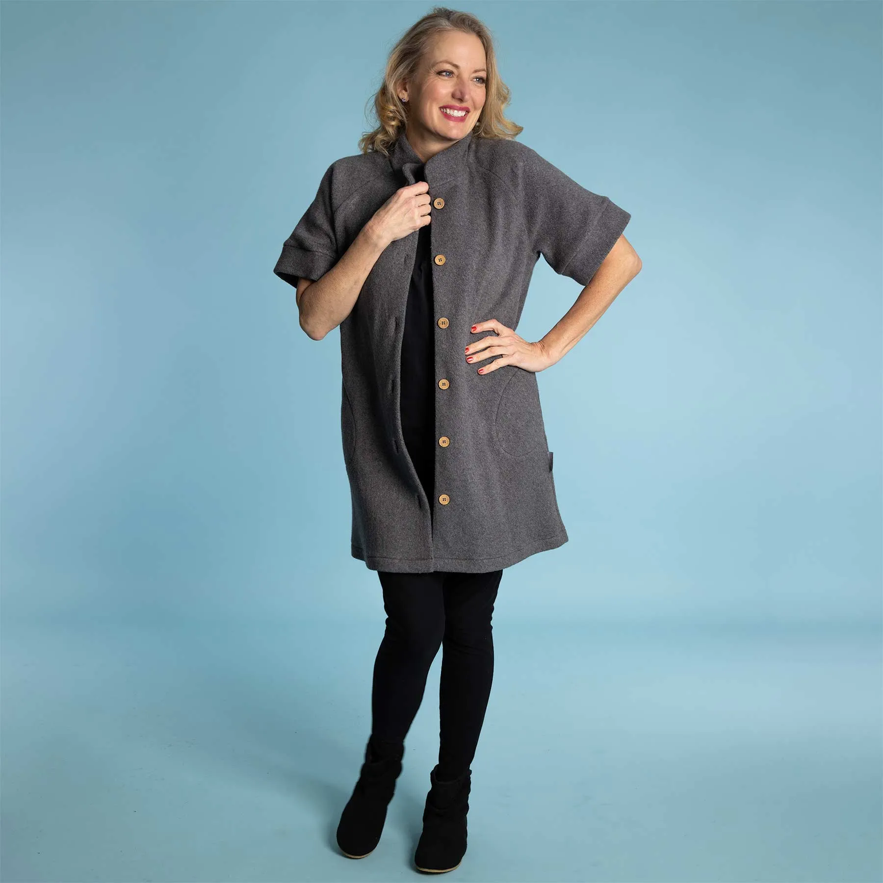 MOUNTAINSPRING 100% Organic Cotton Fleece Tunic Jacket Dress (With Pockets)