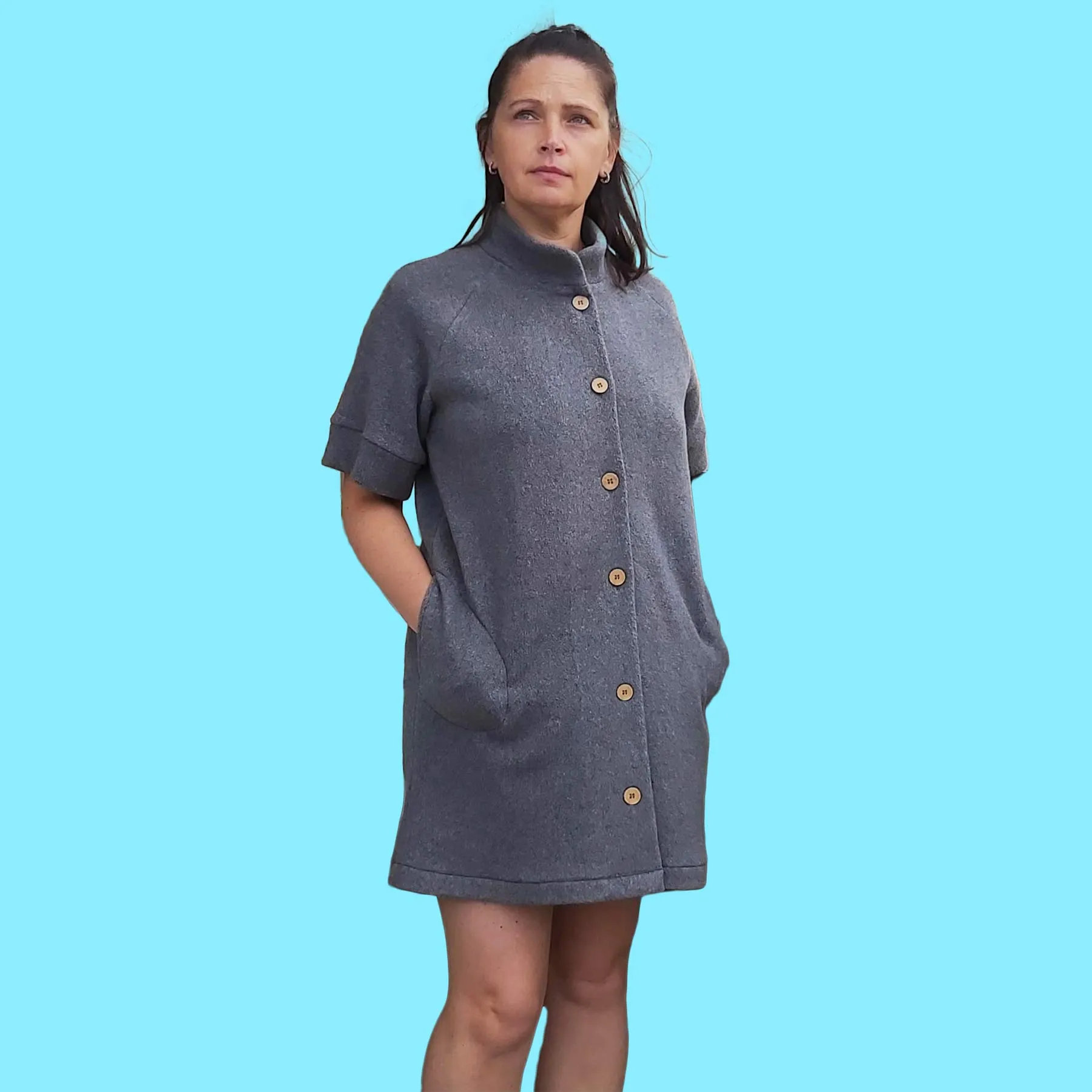 MOUNTAINSPRING 100% Organic Cotton Fleece Tunic Jacket Dress (With Pockets)