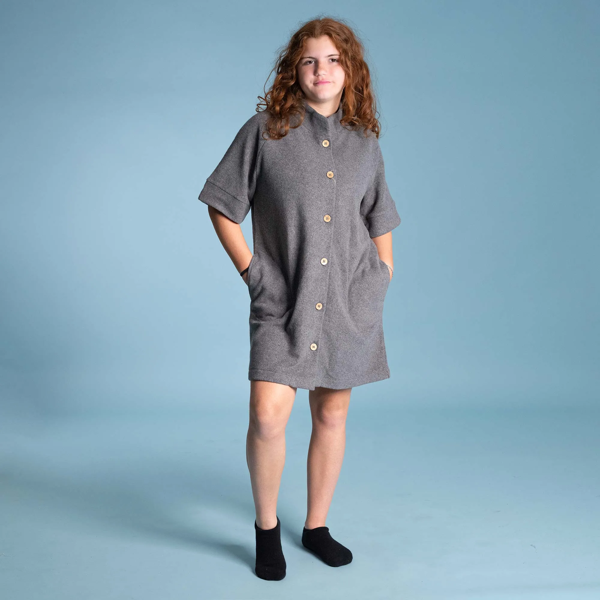 MOUNTAINSPRING 100% Organic Cotton Fleece Tunic Jacket Dress (With Pockets)