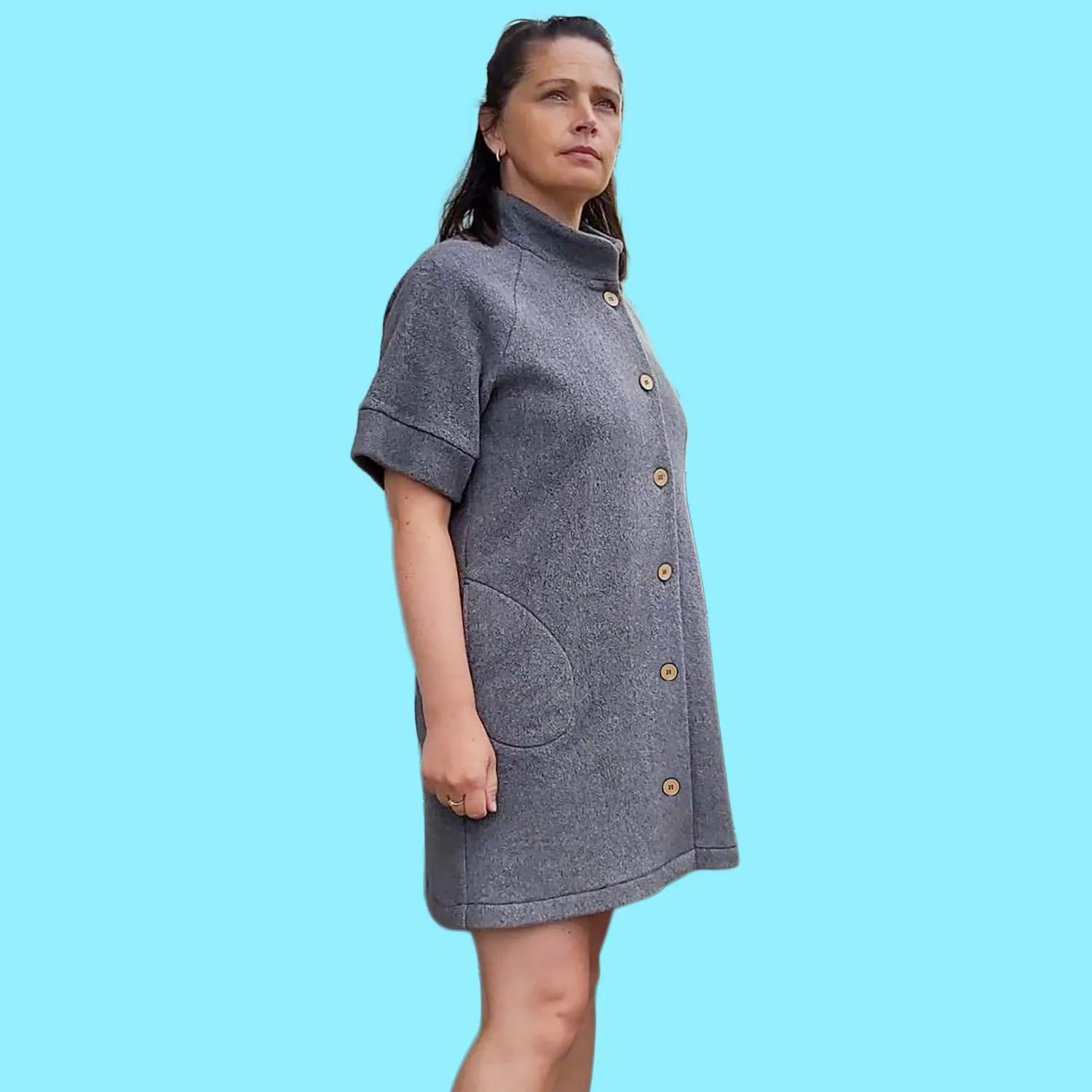 MOUNTAINSPRING 100% Organic Cotton Fleece Tunic Jacket Dress (With Pockets)