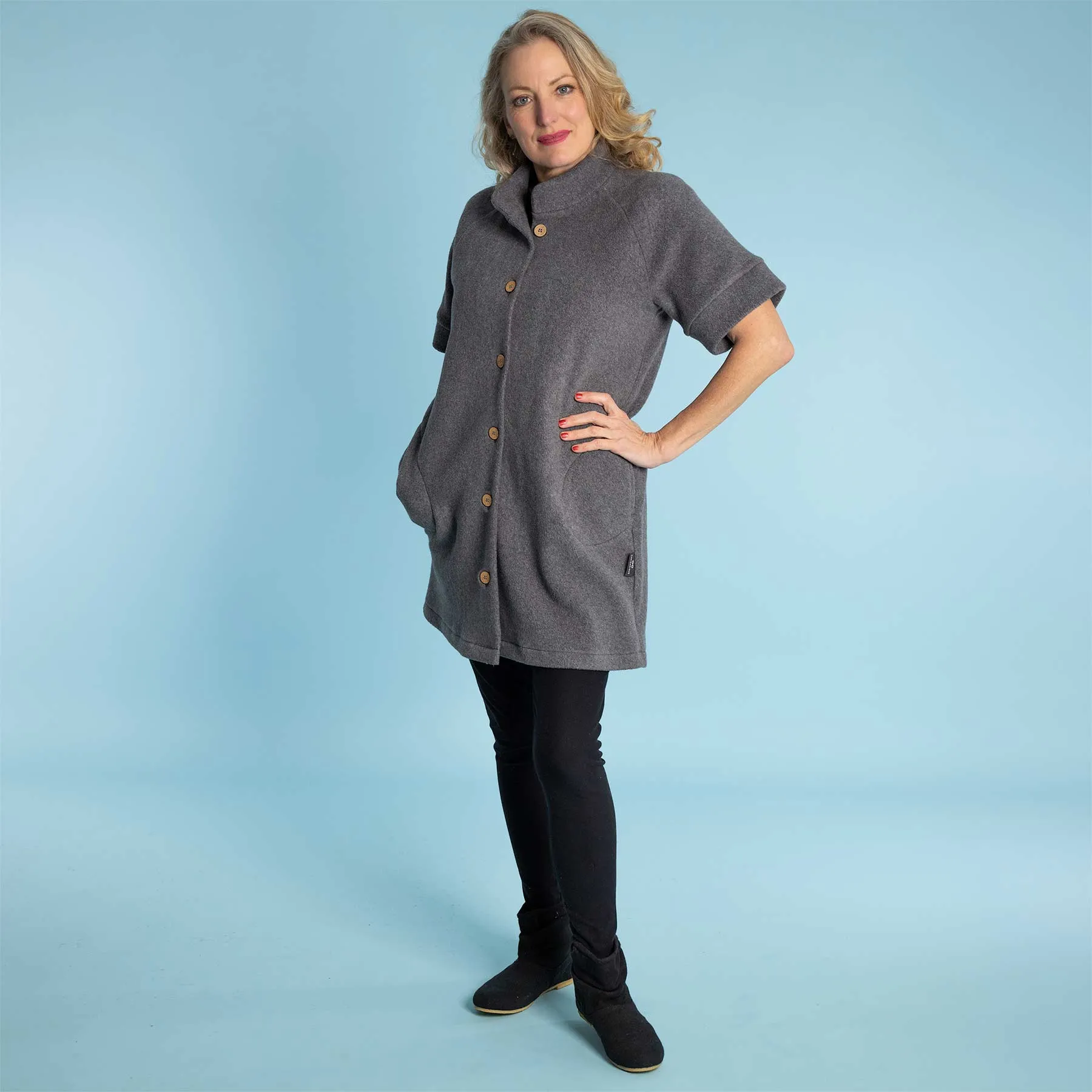 MOUNTAINSPRING 100% Organic Cotton Fleece Tunic Jacket Dress (With Pockets)