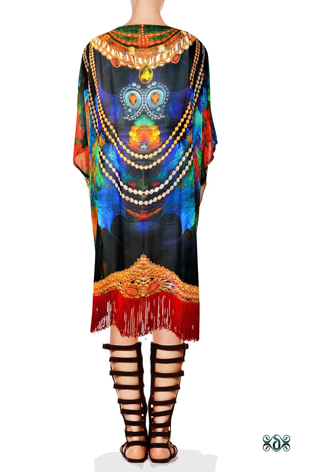 NATURE MORTE Colourful feathers Devarshy Fringes Short Kimono Jacket - 002