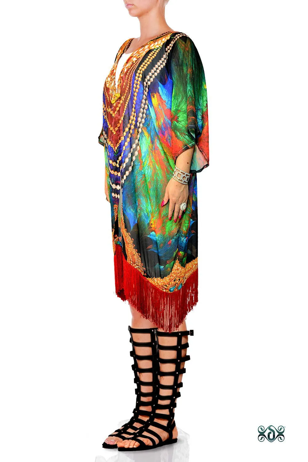 NATURE MORTE Colourful feathers Devarshy Fringes Short Kimono Jacket - 002