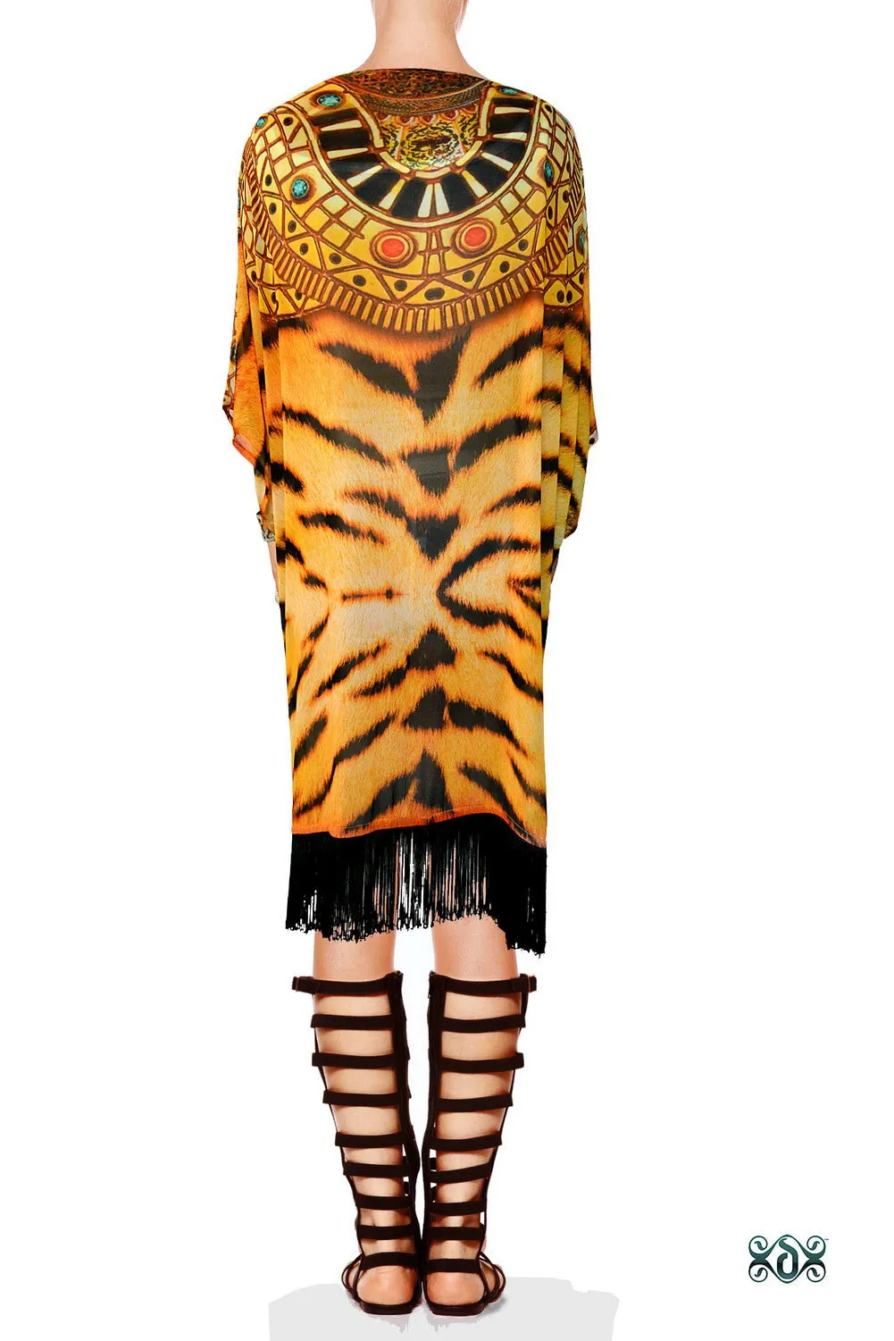 NATURE MORTE Luxury Tiger Print Devarshy Georgette Short Kimono Jacket - 0012