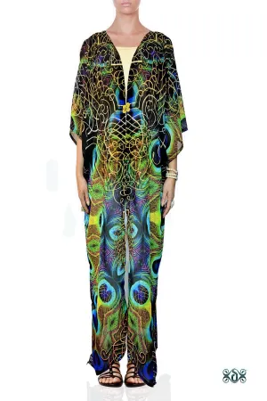 NATURE MORTE Peacock Ornate Devarshy Long Georgette Kimono Jacket - 1035B