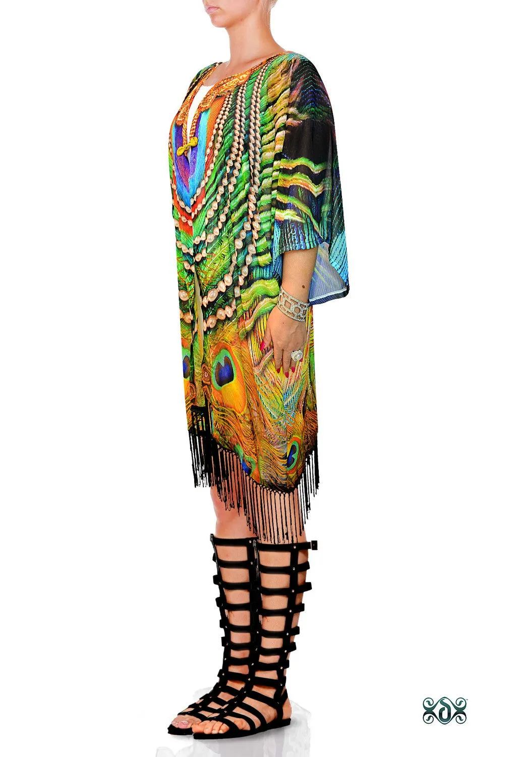 NATURE MORTE Royal Peacock Devarshy Georgette Short Kimono Jacket - 003