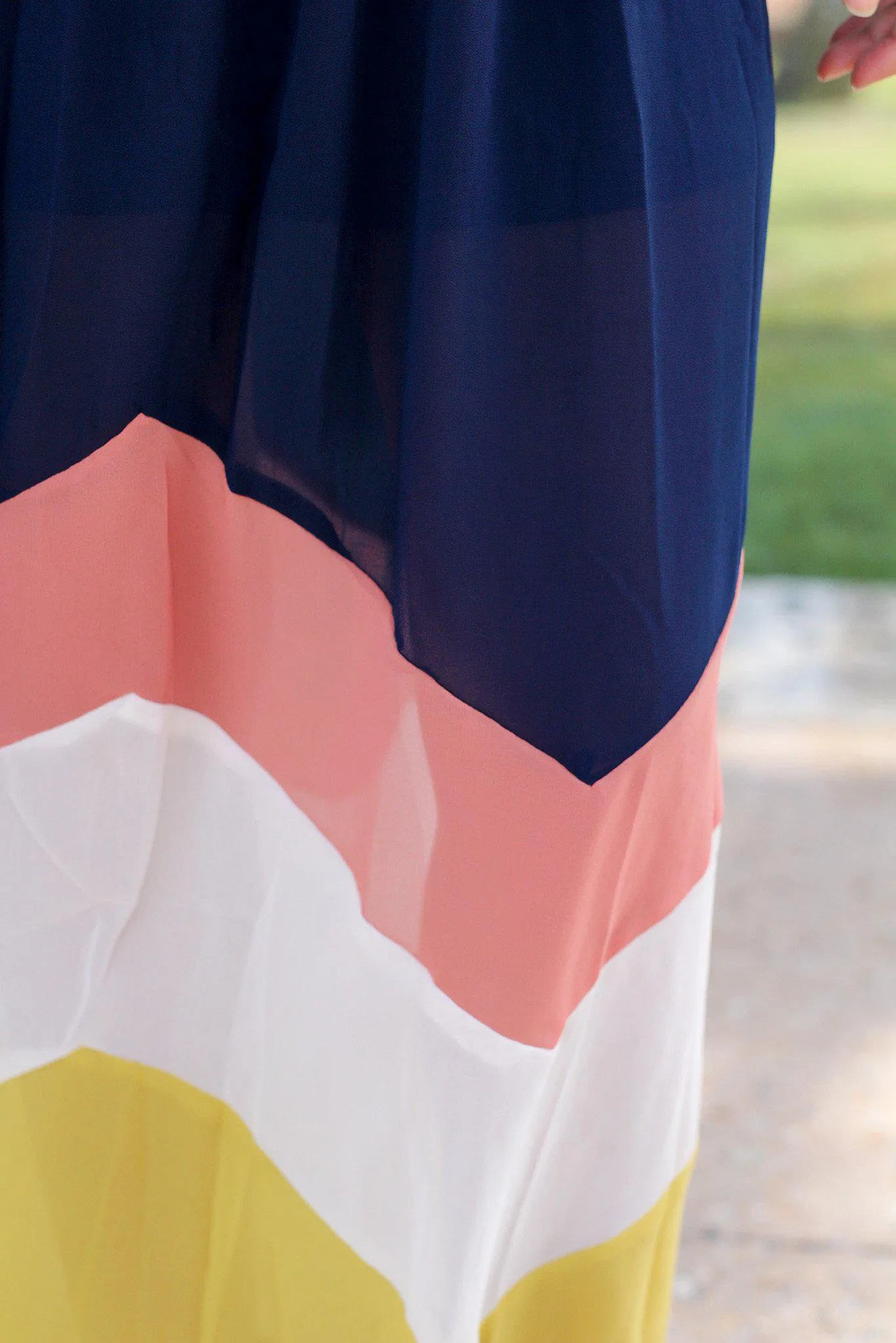 Navy and Yellow Chevron Maxi Dress