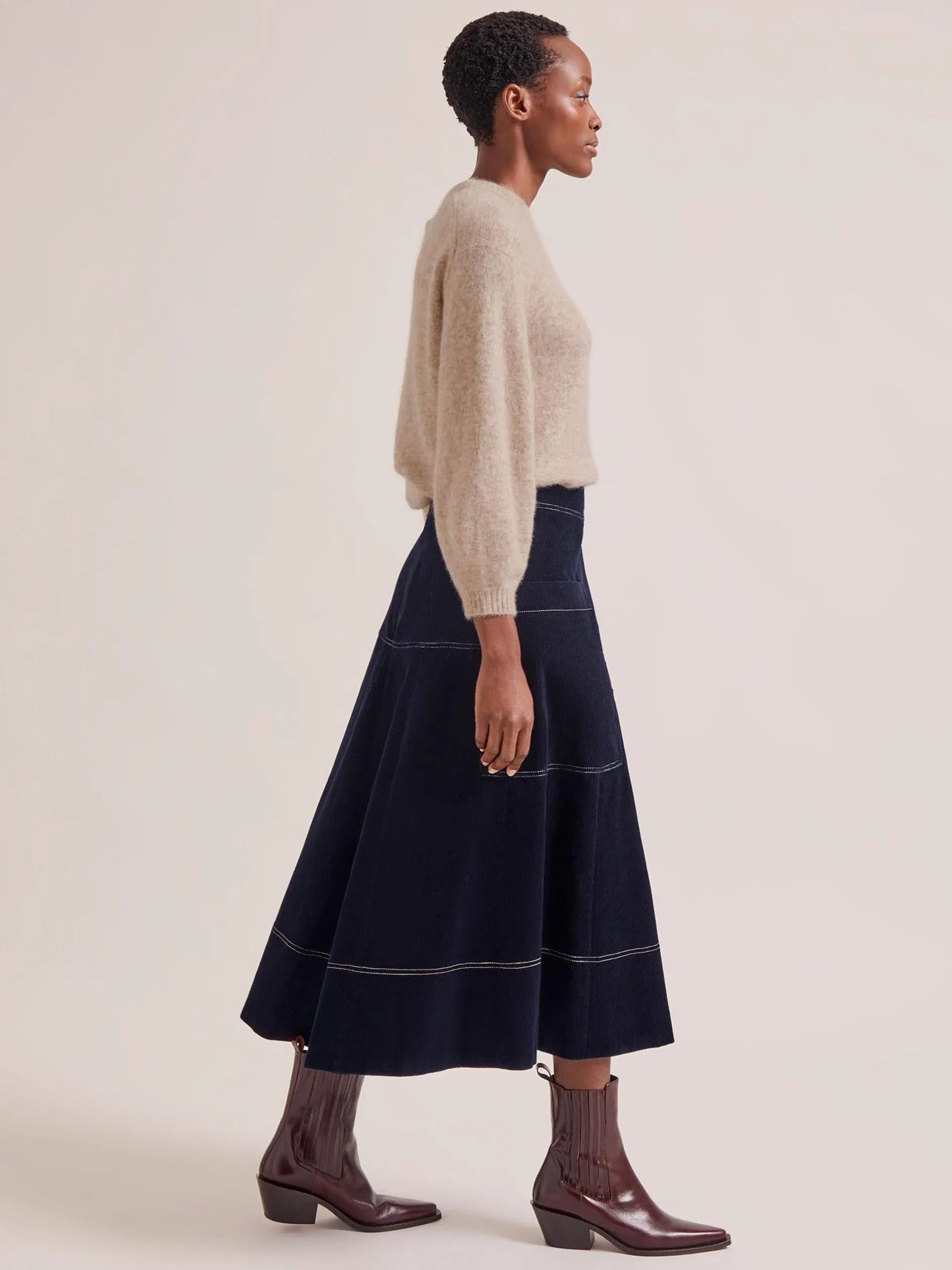 Navy Simone corduroy maxi skirt