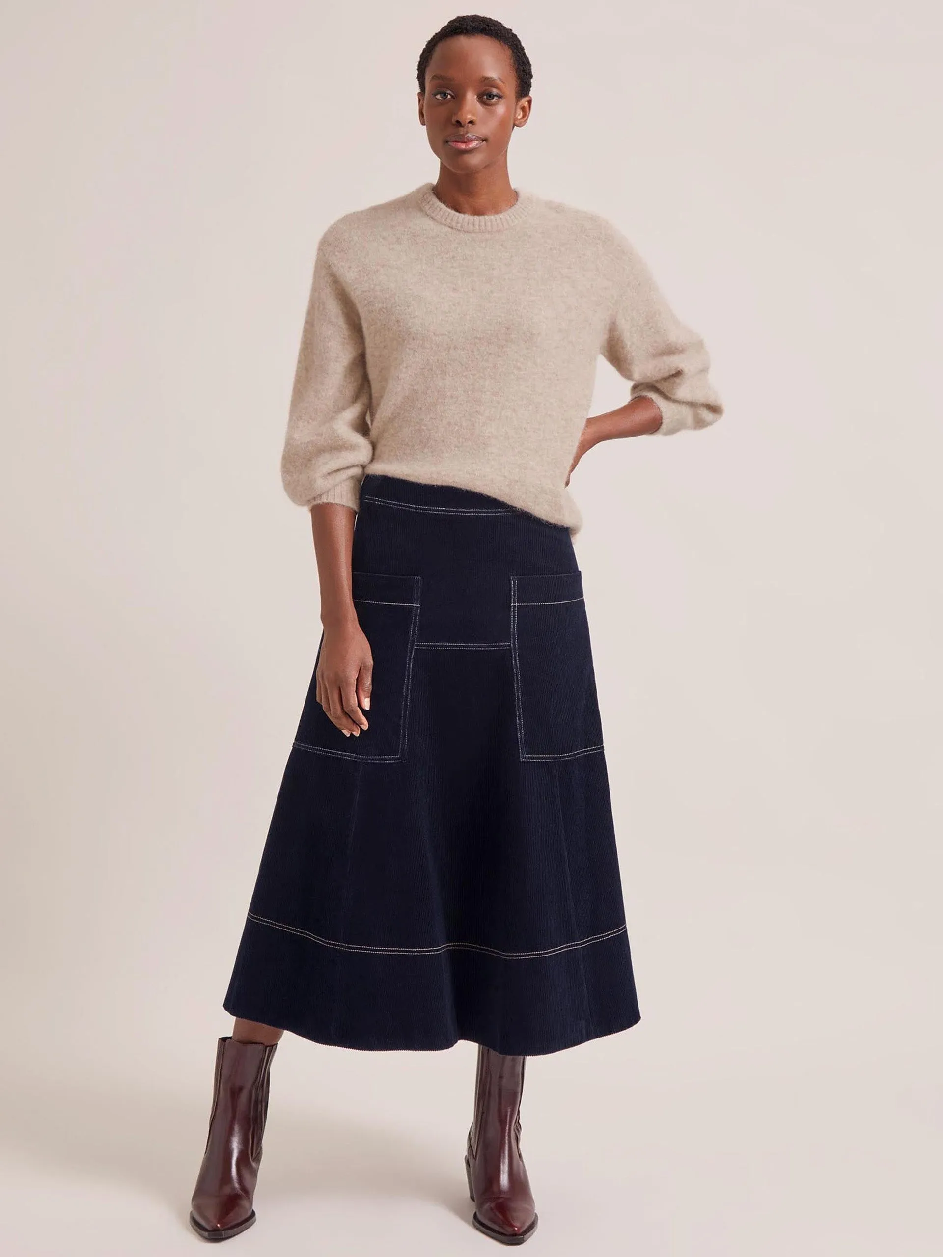 Navy Simone corduroy maxi skirt