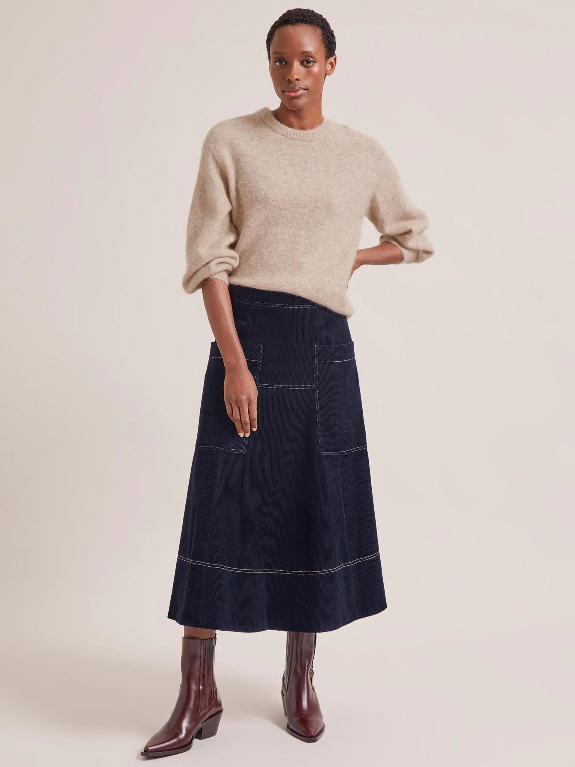 Navy Simone corduroy maxi skirt